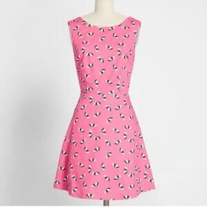 ModCloth Just A Little Something Pink Cotton Beach Umbrella Mini Dress size 10
